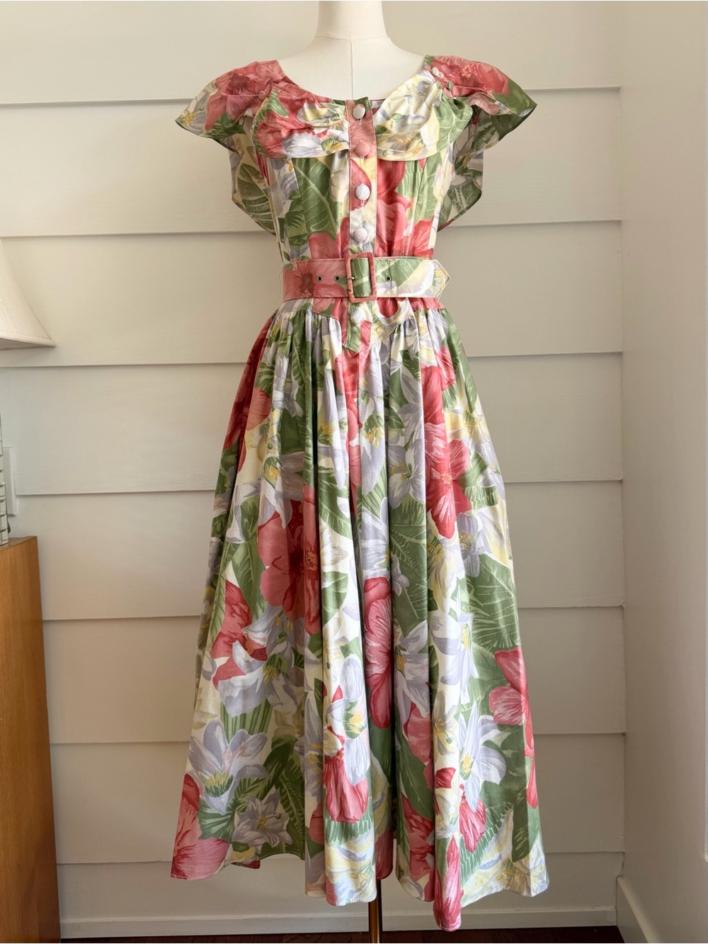 Vintage 80s Floral Dress Day Dress by Dawn Joy XS/S